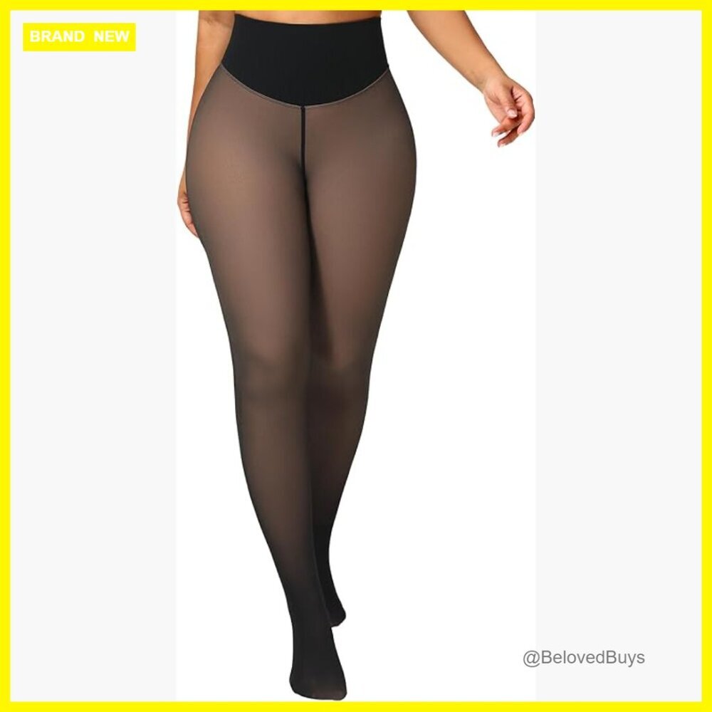 Fleece Lined Thermal Tights, V-Waist Sheer Pantyhose for Women